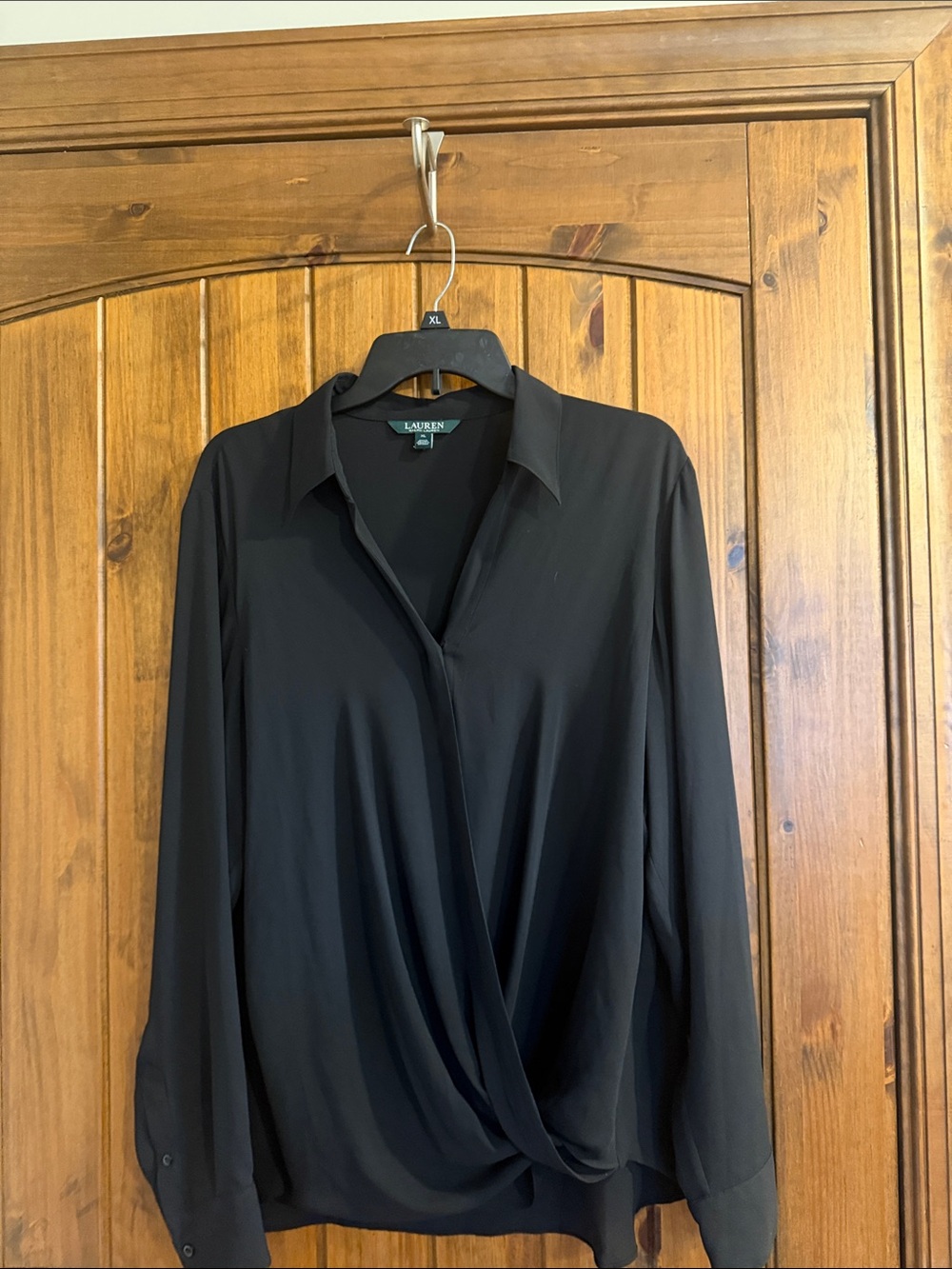 Lauren Ralph Lauren Black Draped V-Neck Wrap Blouse
